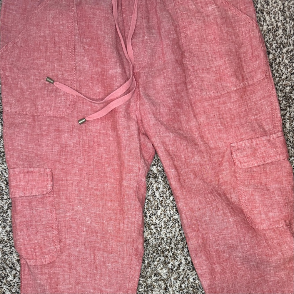 Nicole Miller New York 100% Linen Cargo Jogger Pants Pink Coral Size Medium - Picture 5 of 7